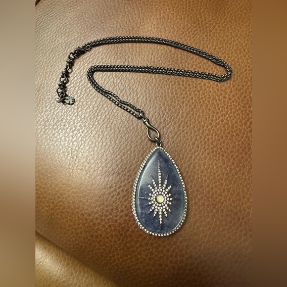 Jewelry - cz starburst on midnite blue enamel teardrop pendant necklace
